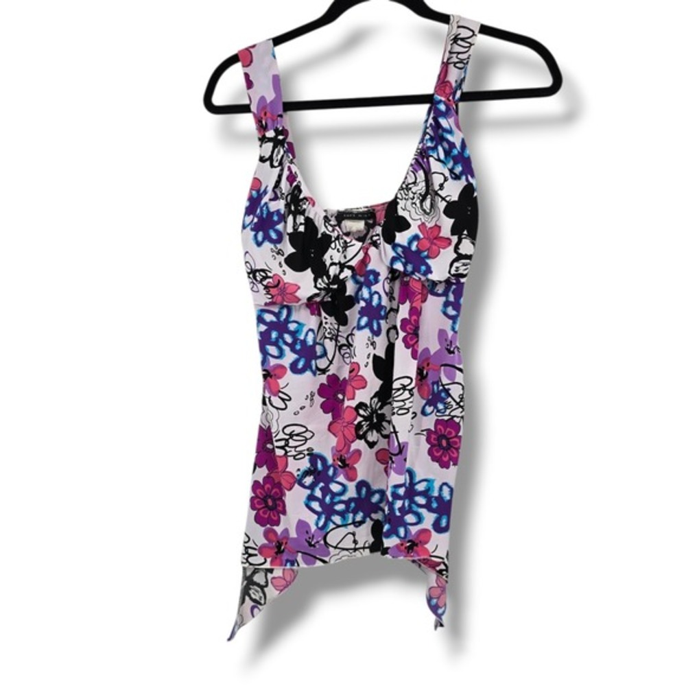 Can't Miss Womens Floral Handkerchief Hem Tank Top‎ Purple Pink Blue Small USA